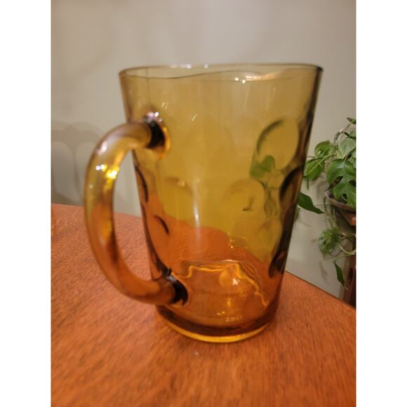 Vintage Hazel Atlas Eldorado Coin Dot Amber Glass Pitcher 7¾" Mid Century Modern - Picture 6 of 10